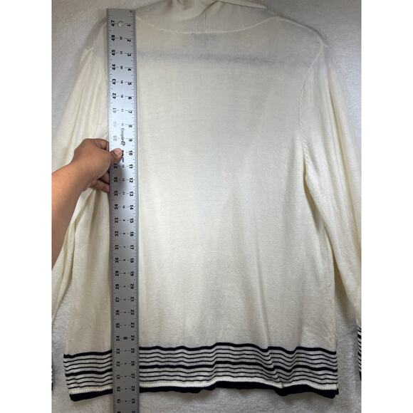 Talbots Cream Navy Stripe Pleated Cashmere Cardigan Sweater Women XLP XL Petite - Picture 10 of 13